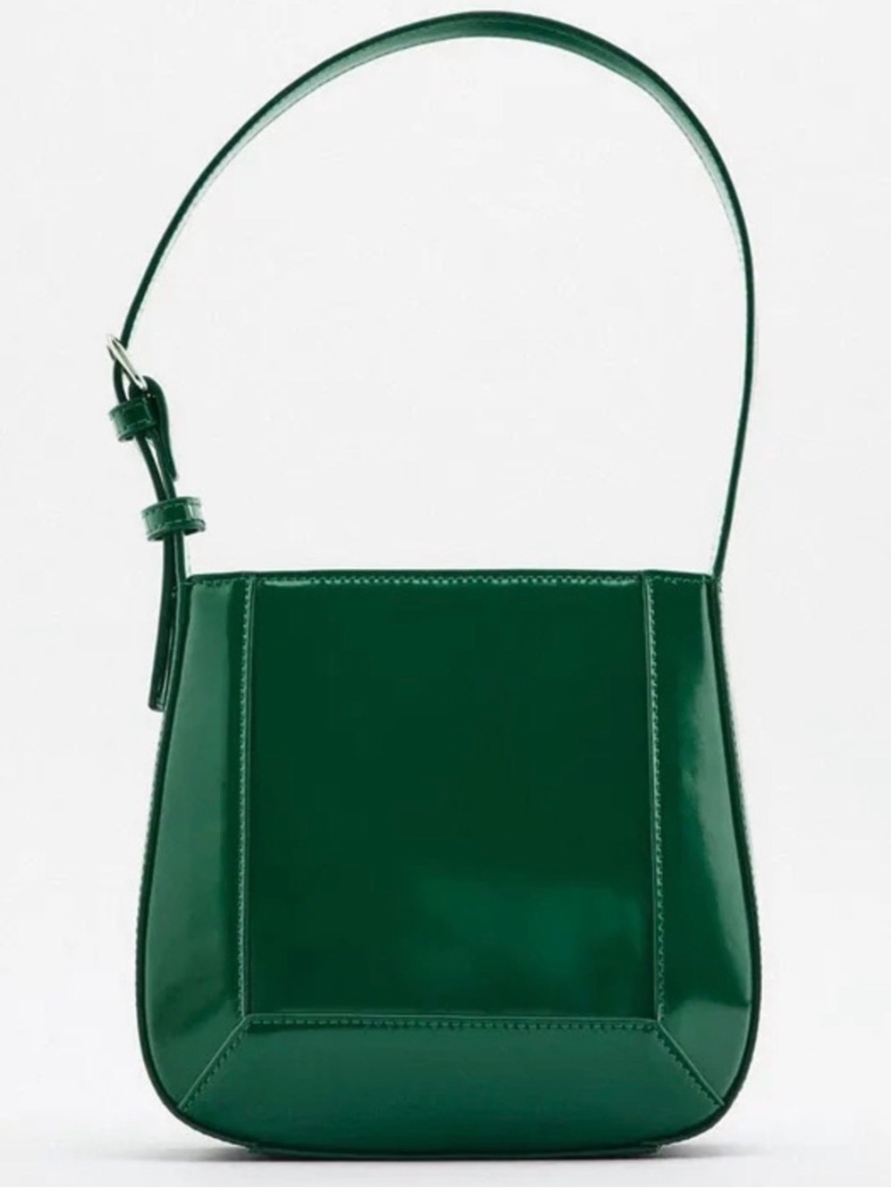 ZARA deep emerald green patent shoulder bag - adjustable minimalist capsule chic